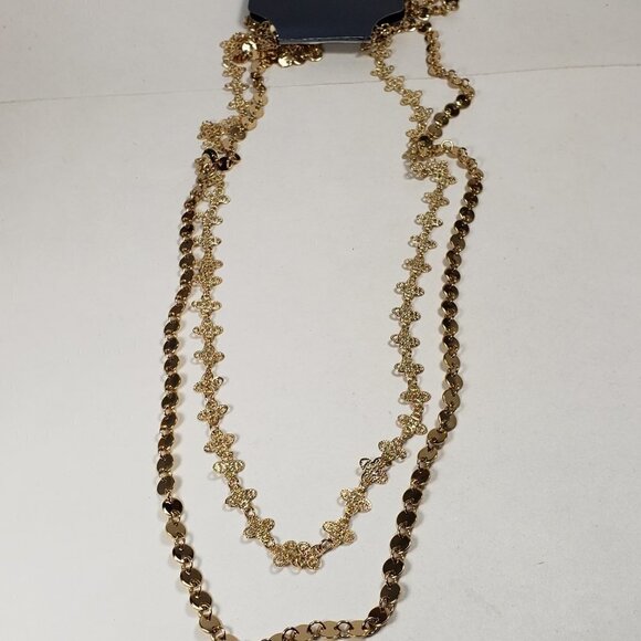 Women's Stunning Gold Fancy-Disc Filigree Clover Layered Long Necklace, 40-inch - Picture 6 of 6